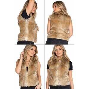 Valerie Stevens Genuine Rabbit Fur Zip Vest Satin Lined S/M